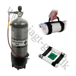 300 Bar 9 liter Carbon flaske m. fyldekit, kobling, brerem og holder.